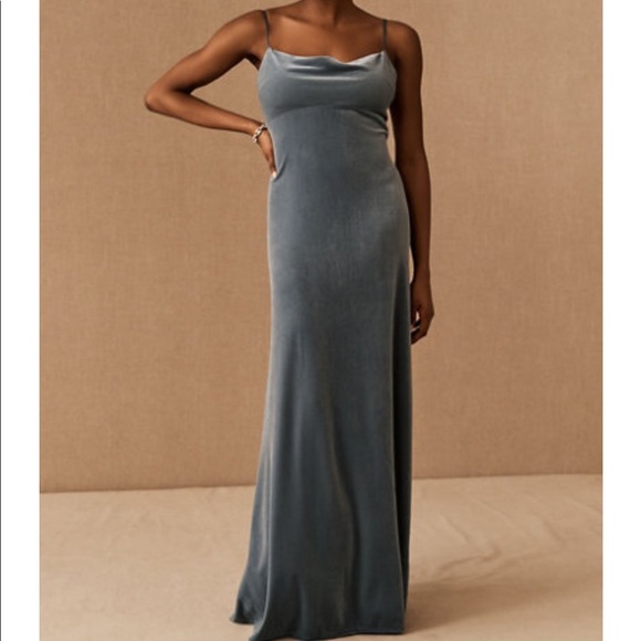 Jenny Yoo Sammi Velvet Dress in Sky - Picture 1 of 5